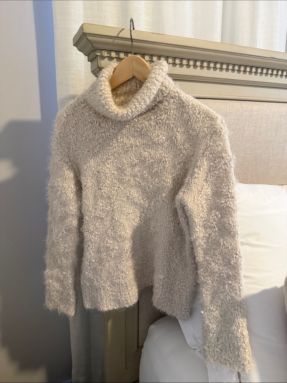 Zara Cream Fuzzy Turtleneck Sweater